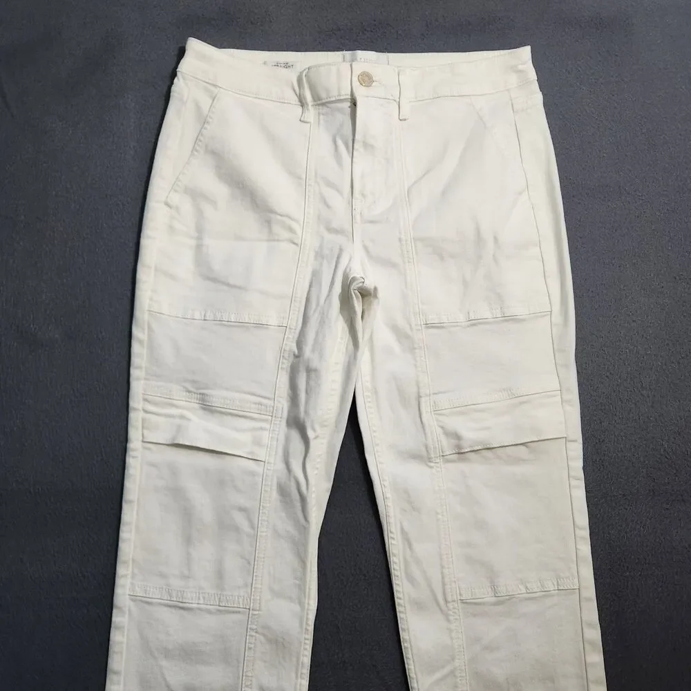 WHBM Jeans Women 6 White High Rise Straight Leg Cargo